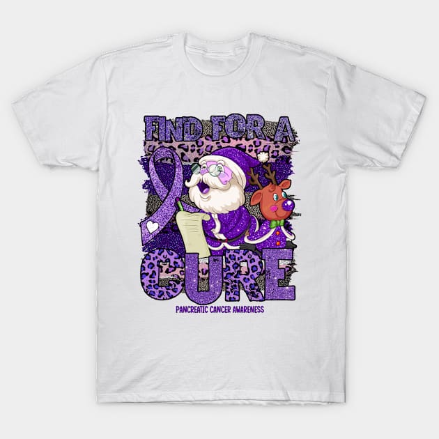 Pancreatic Cancer Awareness Awareness - leopard christmas cure santa claus T-Shirt by Lewis Swope